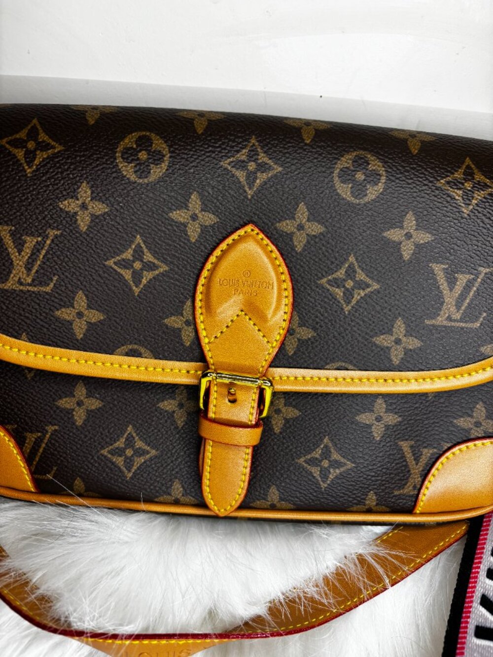 LV Monogram Crossbody Bag | Pink & White Strap + Scarf - Picture 4 of 5